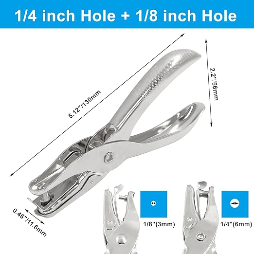 2Pcs Small Mini Metal Hole Punchers, 1/8” & 1/4” Tiny Circle Shaped Hole Handheld Paper Punch Punchers for Greeting Cards, Paper, Invitations, 8 Sheet Punch Capacity