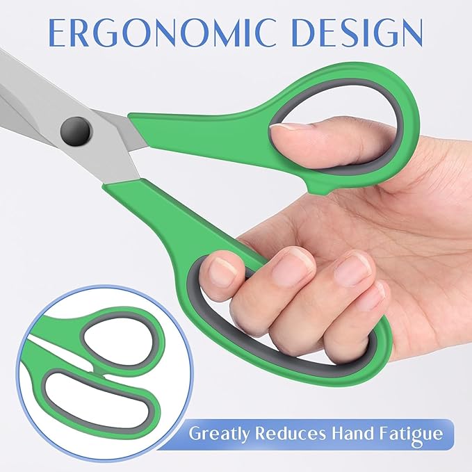 EKKEDO 6 Pack All Purpose Scissors, 8.3" Stainless Steel Scissor With Ergonomic Soft-Grip Handles, Sharp Blades Scissors for Office, School, Kitchen, Crafts, Sewing, Left and Right Hand Use (6 Colors)