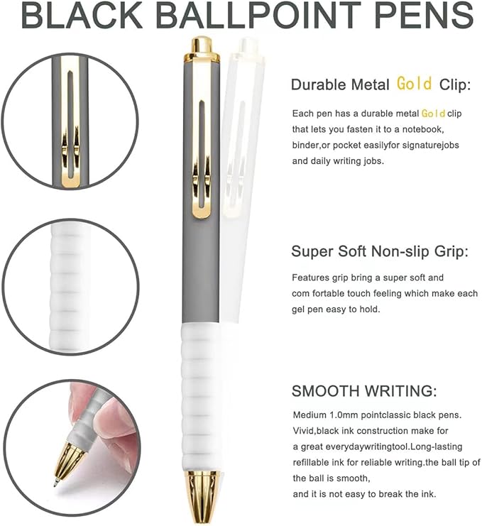 Pens, Pens Fine Point Smooth Writing Pens, Personalized Ballpoint Pens Bulk, Flair Colorful Pens, Black Ink 1.0 mm Journaling Pen, Office Supplies for Women & Men, Note Taking(12-pack)
