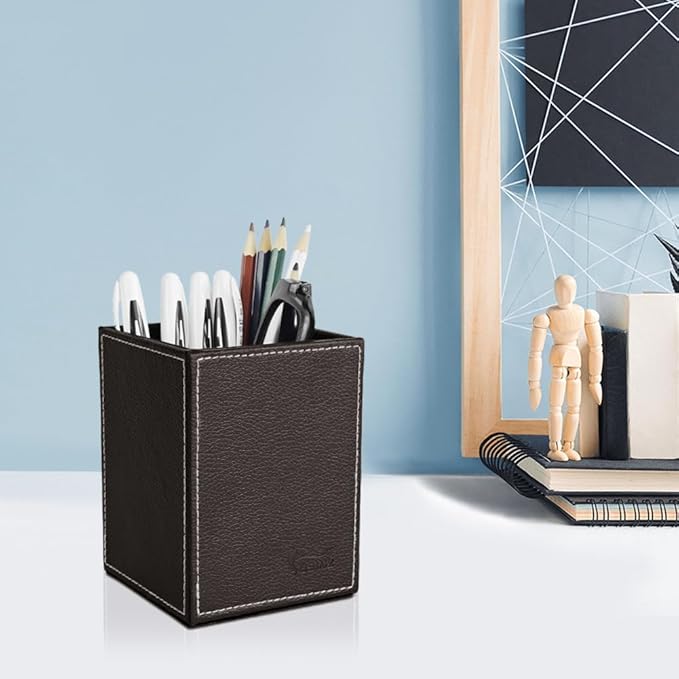 Pen Pencil Holder Cup Container PU Leather Desk Organizer Stand Decor Brush Scissor Holder Decoration Office Desk Home School
