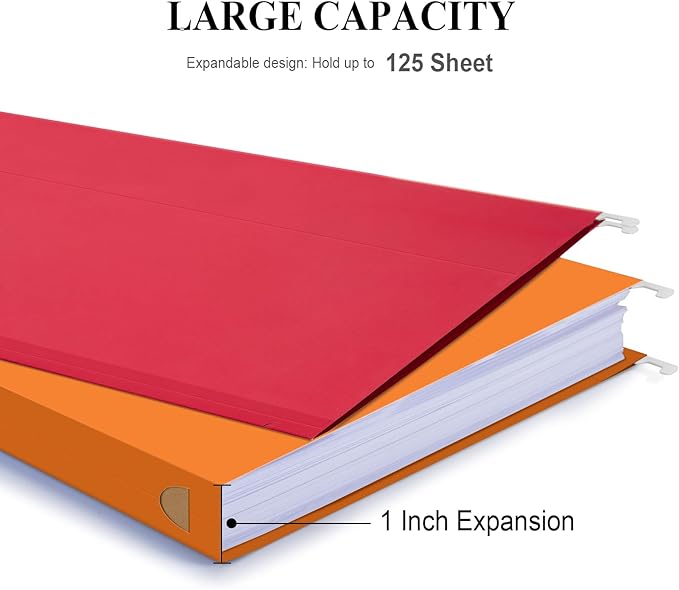 ViVin 25 Pack Letter Size Hanging File Folders with 25 Per Box, 1/5-Cut Adjustable Tabs, 1 Inch Expansion, Hanging Folders Designed for Office Bulky Files, Filing Cabinets(Assorted)