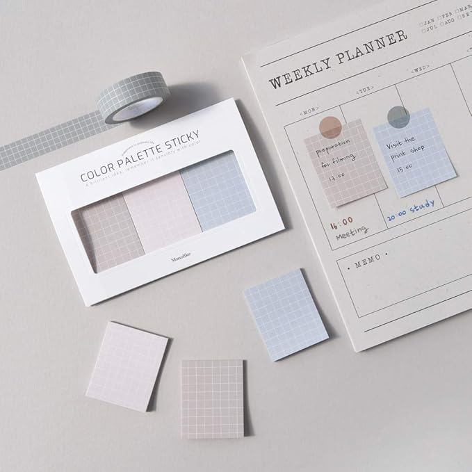 Monolike Color Palette Sticky Grid 300 B Set 4p - Self-Adhesive Memo Pad 30 Sheets