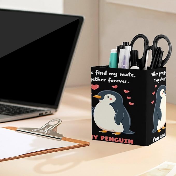 Women's Fashion Pencil Pen Holder Cup, Waterproof Office Supplies, Waterproof Multifunctional Office Supplies You Are My Penguin