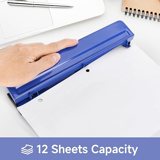 Eagle 3 Hole Punch, Desktop Heavy Duty Paper Puncher,12 Sheet Punching Capacity, All-Metal Construction(Blue)