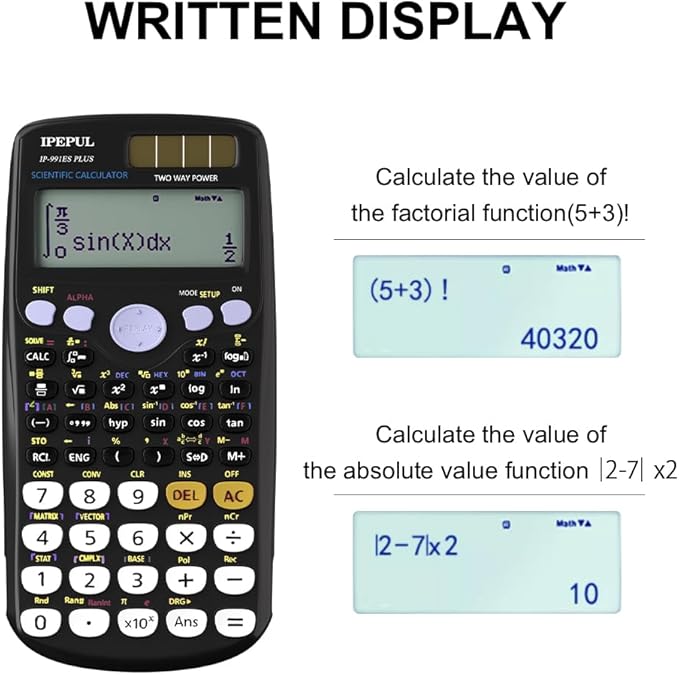 Scientific Calculators, IPepul Math Calculator with 417 Function, Solar Battery Power and 4-Lines Display, School Supplies for Middle High College Students Teachers (Black 991ES)