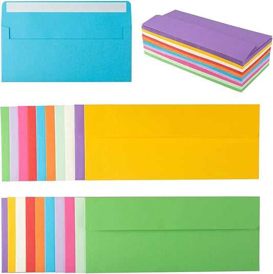 100 Pack Colorful #10 Business Envelopes Self Seal Standard Envelopes for Office Checks, Business, Letter Mailing Invoices, 4.13 x 9.49 Inches (Colorful)