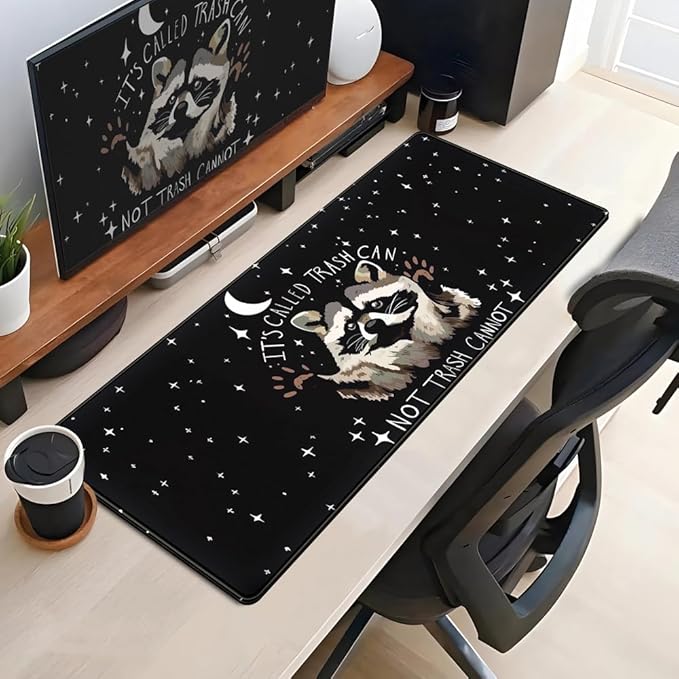 It's Trash Can Not Trash Cannot Desk Pad Cute Black Desk Mat Gaming Screaming Possum Mouse Pad Black Desk Matt for Desktop Keyboard Mouse Desk Mat with Stitched Edges Rubber Computer pad 31.5x11.8in