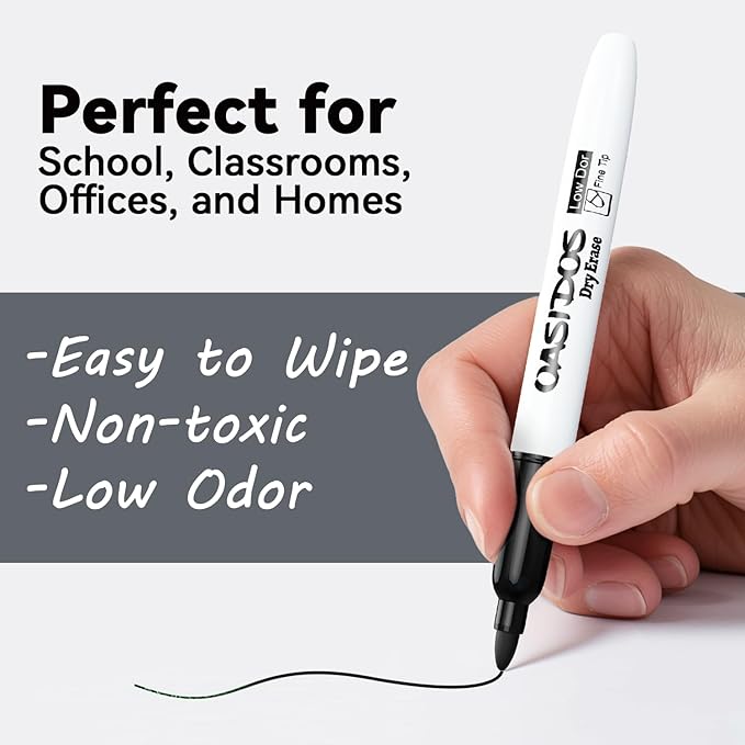 Dry Erase Markers Fine Tip - 24 Pack Fine Point Thin Black White Board Markers Bulk, Low Odor Whiteboard Markers for Office Classroom School White Board