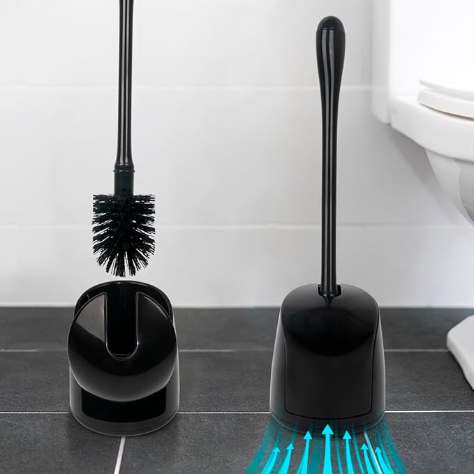 CELOX Toilet Bowl Brush and Holder, Compact Toilet Brush with Breathable Ventilation Stand Base, Bathroom Cleaning Kit, Black, 2 Set