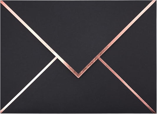 A7 Envelopes - V Flap Foil Border Luxury Mailing Envelopes for 5" x 7" Cards - for Wedding, Invitations, Baby Shower, Photos, Graduation, Birthday, Bridal Shower - 5.25" x 7.25" (Black, 25 Pack)