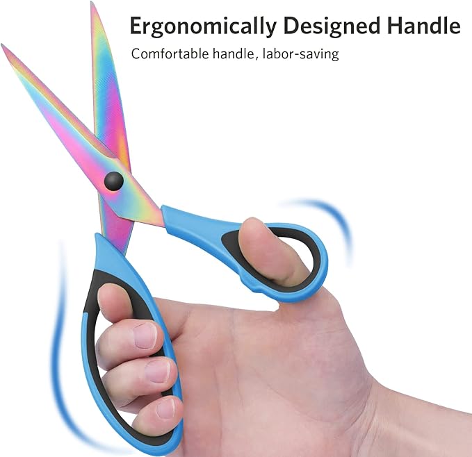 Sewing Scissors, Sharp Titanium Coating Blades, Soft Grip Handle, Multi-Purpose Scissors Set of 3 Suitable for Families, Office, and School Use, Blue Black, Purple Pink and Green Black