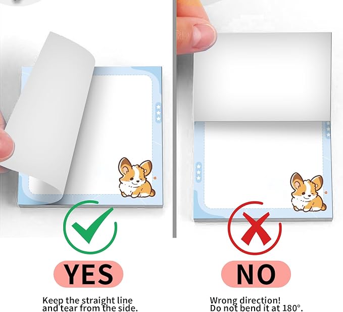 2 Pack Sticky Notes 3x3 Inches, Bright Cute Strong Sticking Power, Easy to Post for Home, Office, 80sheets/Pads, Cute Puppy