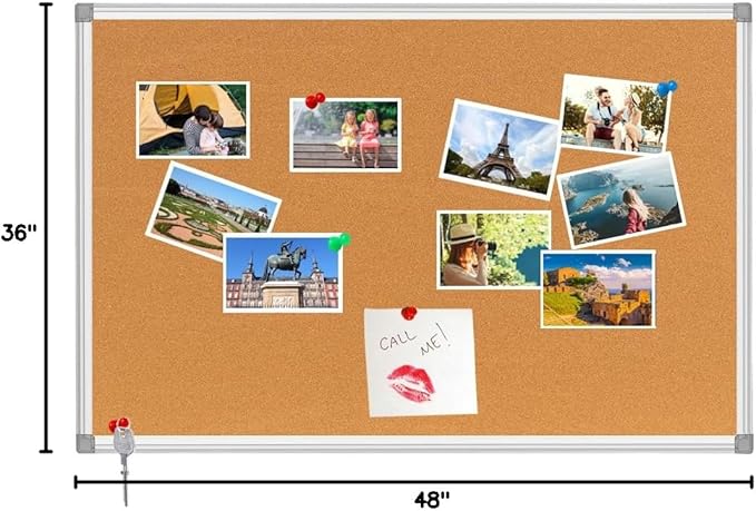 Bulletin Board Corkboard Cork Board Wall Notice Board 36 x 24 Inches Inches Photo Board Picture Board Pin Board Aluminium Frame Tabla de corcho