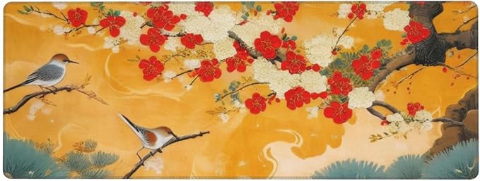 Gaming Mouse Pad, Large Non-Slip Rubber Base Mousepad, Keyboard Mouse Mat, Desk Pad with Stitched Edges, 31.5x11.8inch,Birds Tree