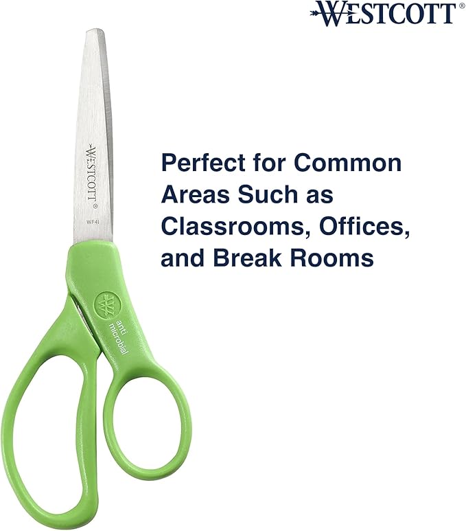Westcott Left- & Right-Handed Pointed Student Scissors for Kids Ages 12-14, Durable Stainless Steel Blades, Back to School, Classroom Scissors, School Supplies, 7-Inch, Assorted Colors