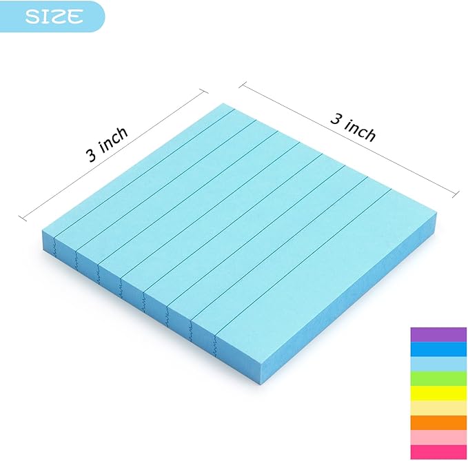 Early Buy Lined Sticky Notes with Lines 3x3 Self-Stick Notes 9 Bright Color 9 Pads, 70 Sheets/Pad