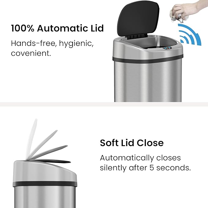 iTouchless 91 Liter / 24 Gallon Sensor 2.0 Kitchen Trash Can with Lid, Commercial Grade Automatic Stainless Steel Touchless Recycle Bin, AbsorbX Odor Filter, for Home, Office, Restaurant, Lobby, Store
