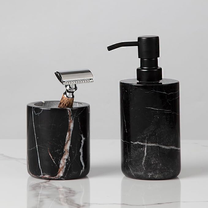 Elegant Black Marble Bath Essentials - Elevate Your Bathroom with Luxurious, Timeless Design,Marble Bath Accessories, Craftsmanship (Soap Pump)