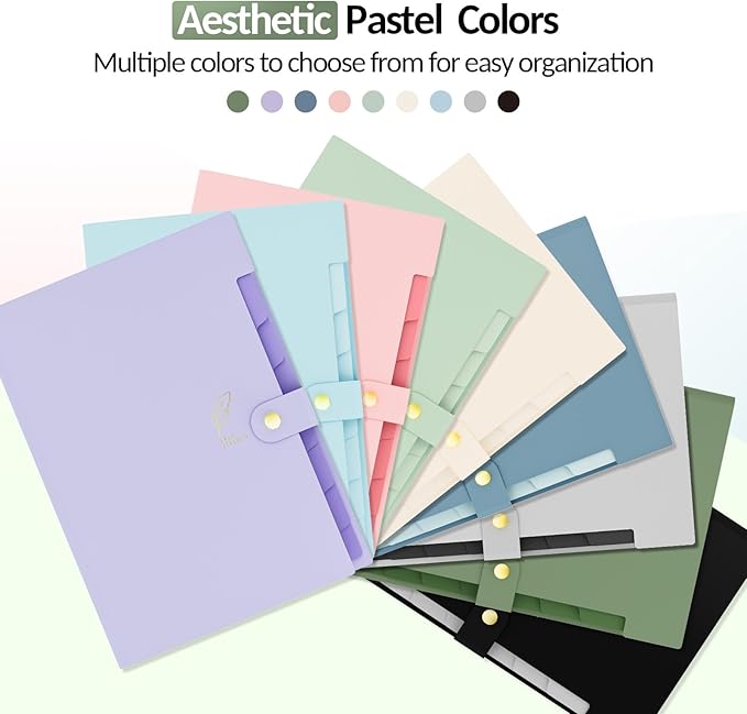 Sooez Aesthetic 8 Pocket Accordion File Organizer, Pastels Expanding File Folder for Important Document with Labels, Portable Receipt Paper Bill Organizer for Office School Supplies, Letter Size Purpl