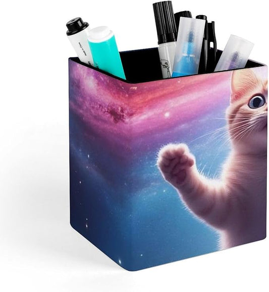 Fashion Pencil Pen Holder Cup, Waterproof Office Supplies, Waterproof Multifunctional Office Supplies Funny Space Cat