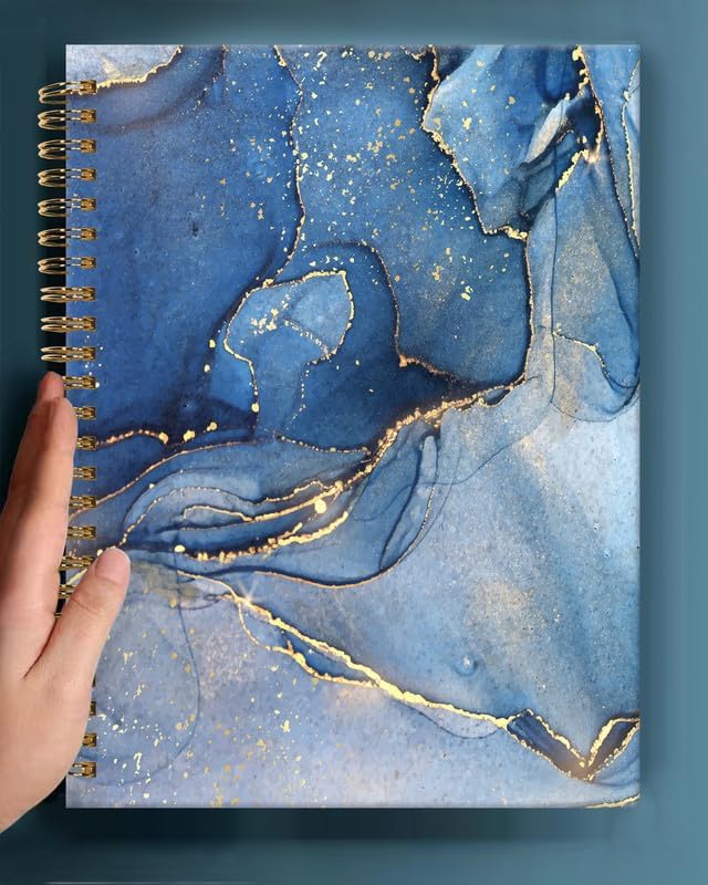 Spiral Journal Notebook,A5 Hardcover Lined Journals for Women Girl 6 x 8.3 in,120 Pages Thick Paper,Cute College Ruled Writing Notebook for Gifts Office Work School(Blue Marble)