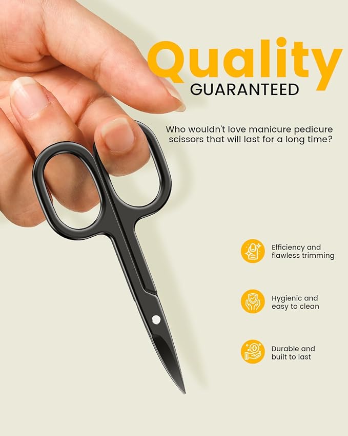 BEZOX Curved Nail Scissors – Fingernail Scissor for Women, Toenail Scissors for Thick Nails – Ergonomic Small Manicure Tool, Ultra-Sharp Nail Grooming Tool for Men - Black