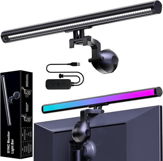 Monitor Light RGB Backlight with Software & Buttons Controls, Dual Light Bar Gaming Office Desk Lamp 15 Modes Dimmable 3 Color Temperature Adjustable No Glare Desk Lamp for Home Office Gaming