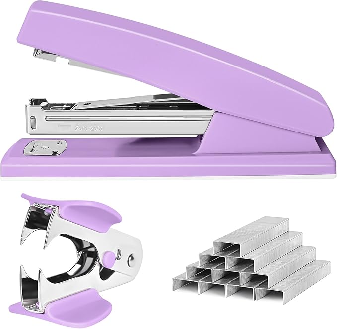 Stapler 25 Sheet Capacity with 1000 Staples and Staple Remover - Staplers for Desk, Non-Slip Office Stapler with Staples for Office, Purple