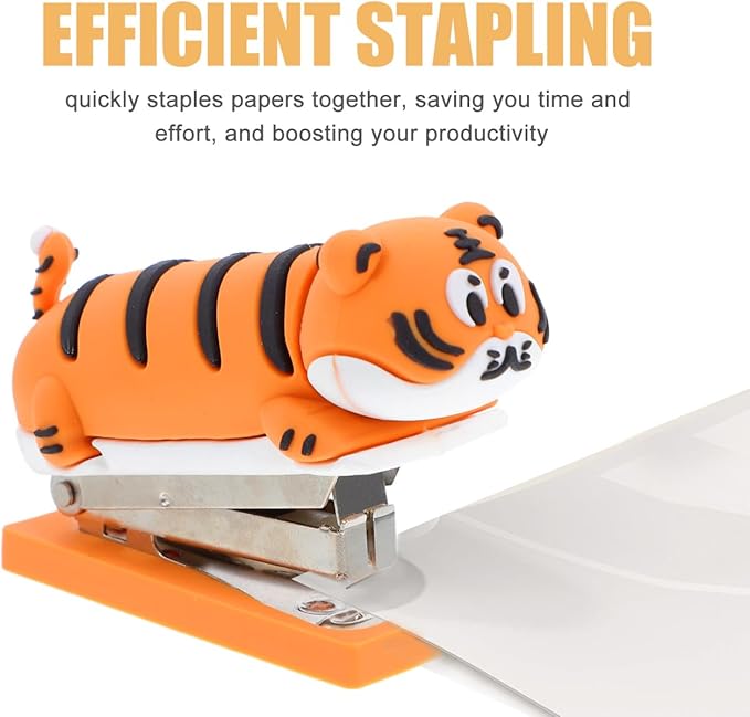 DOITOOL Small Stapler ： Portable Cute Cartoon Mini Tiger Stapler Adorable Handheld Book Stapling Tool for Students and Office Use Lightweight Creative Design for and Fun Desk Accessory