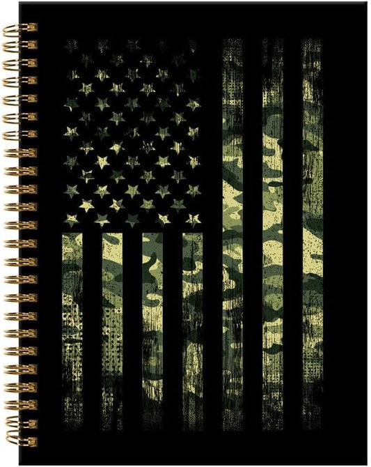 Spiral Journal Notebook,A5 Hardcover Lined Journals for Women Girl 6 x 8.3 in,120 Pages Thick Paper,Cute College Ruled Writing Notebook for Gifts Office Work School(American Flag Camouflage)