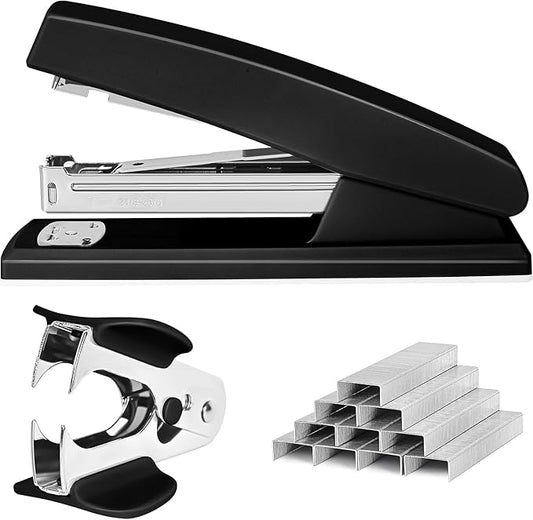 Stapler 25 Sheet Capacity with 1000 Staples and Staple Remover - Staplers for Desk, Non-Slip Office Stapler with Staples for Office, Black