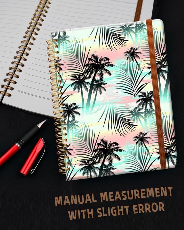 Ruled Spiral Writing Notebook,A5 Hardcover Lined College Journal for Women Lady Girl,Strong Twin-Wire Binding with Premium Paper,8.4" X 6",Perfect for School,Office,Home Gifts(Palm Tree Beach)