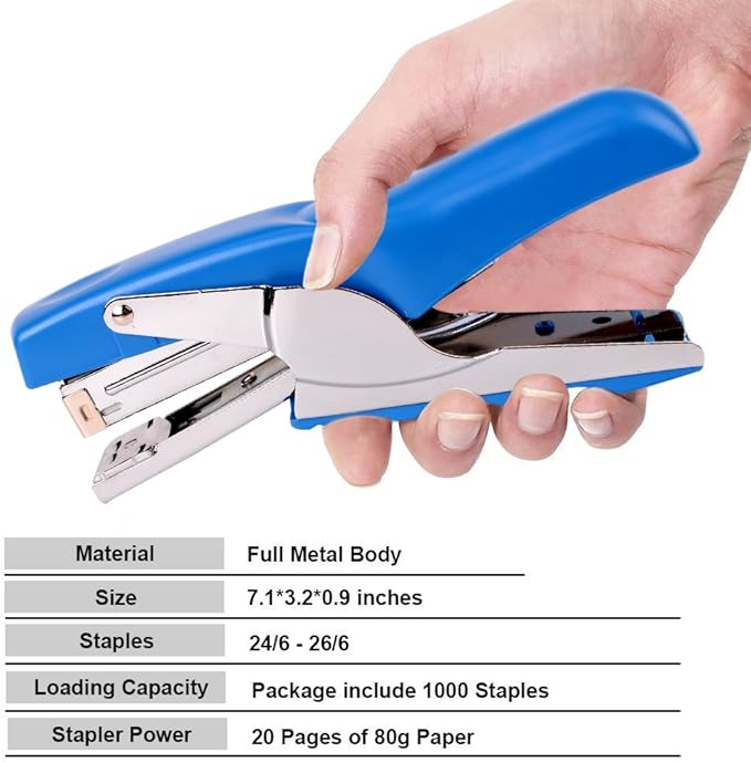 Stapler with 1000 Staples-Plier Stapler Save 60% Power,Good for Stapling at Home School or Warehouse (Blue Plier Stapler)