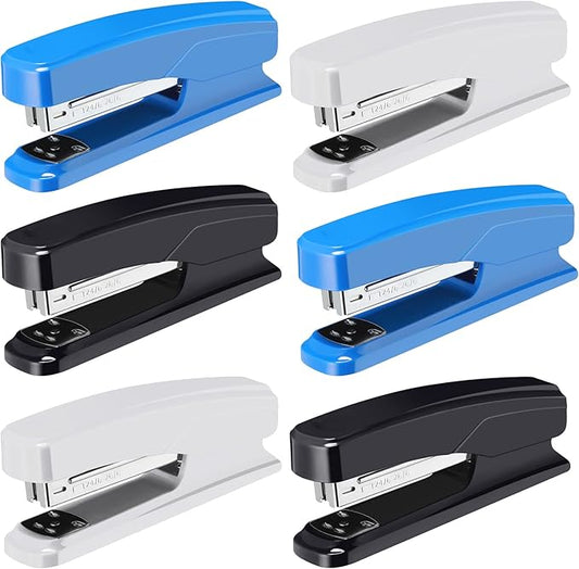 Desktop Stapler School College Office Supplies Portable Durable Staplers for Desk Accessories Heavy Duty Stapler with 25 Sheet Capacity for Home Classroom Office Teacher (Black, Blue, Gray, 6 Pcs)