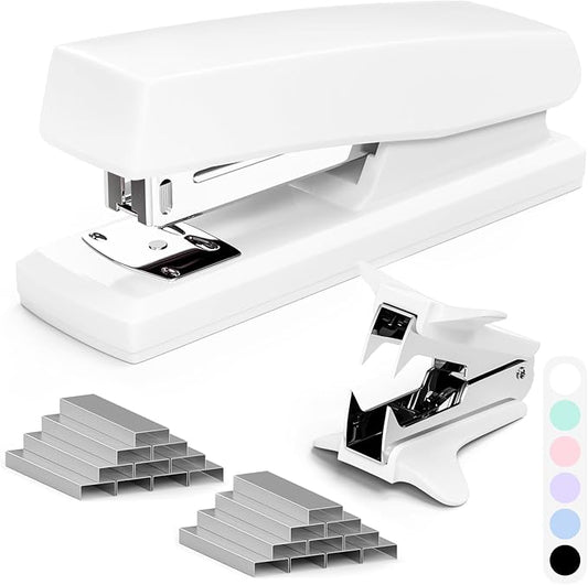 White Office Stapler, 25 Sheet Capacity with 2000 Staples and Staple Remover, Desktop Stapler,White Office Supplies for Students and Office Clerks