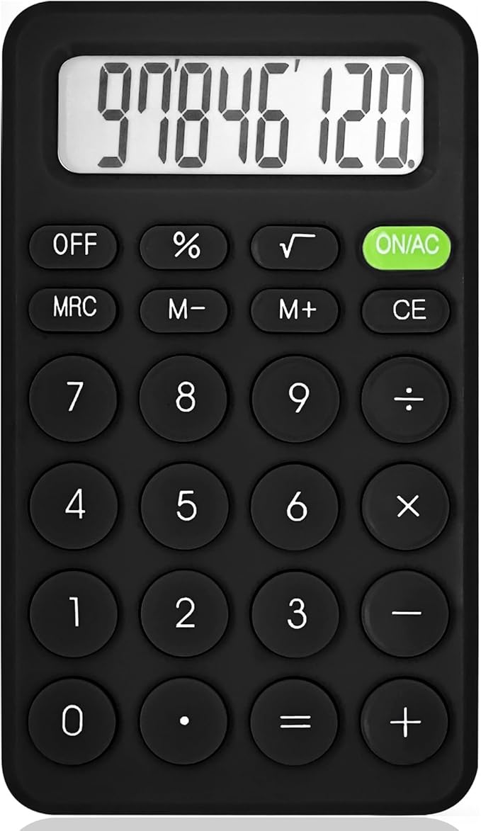 Cute Basic Four Function Calculator for Teachers & Students - Small Handheld, 8 Digit LCD Display, Sensitive Buttons, 5.5x3.2 inches Black