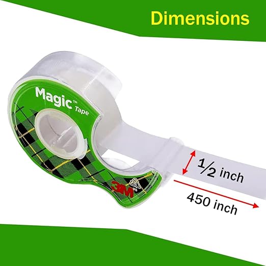 Magic Tape 3 Packs Clear Tape, Magic Tapes with Dispensers, Invisible Tape 1/2 x 450 Inches, and a 8 Inch All Purpose Scissors (Gift Pack)