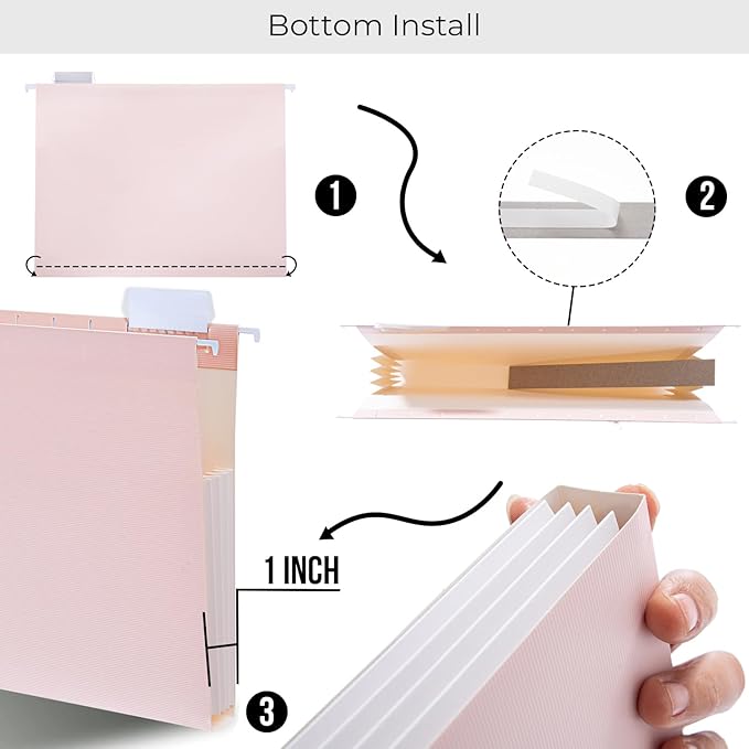 Y YOMA Letter Size - 6 Pack Extra Capacity Hanging File Folders Accordion Decorative Reinforced File Folder Cute Colored Expandable Folder for Office Home with 1/5-Cut Adjustable Tabs, Pastel Color