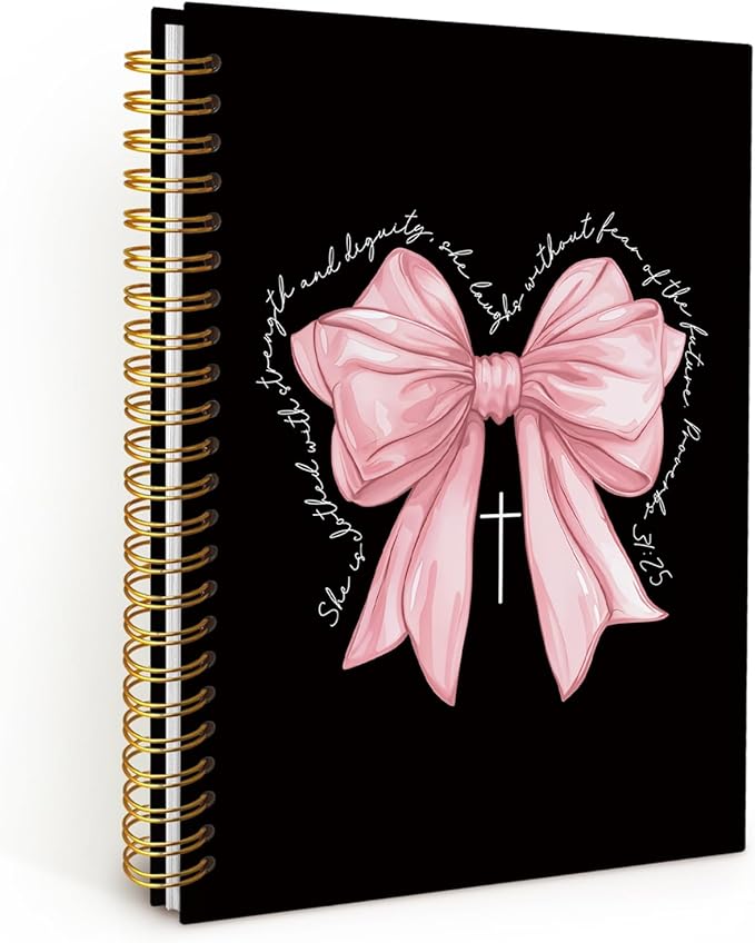 Prayer Journal for Woman, Christian Girl Energy Journal, Black Pink Cute Notebook, Pink Bow Coquette Stuff Notebook 5.5x8.3