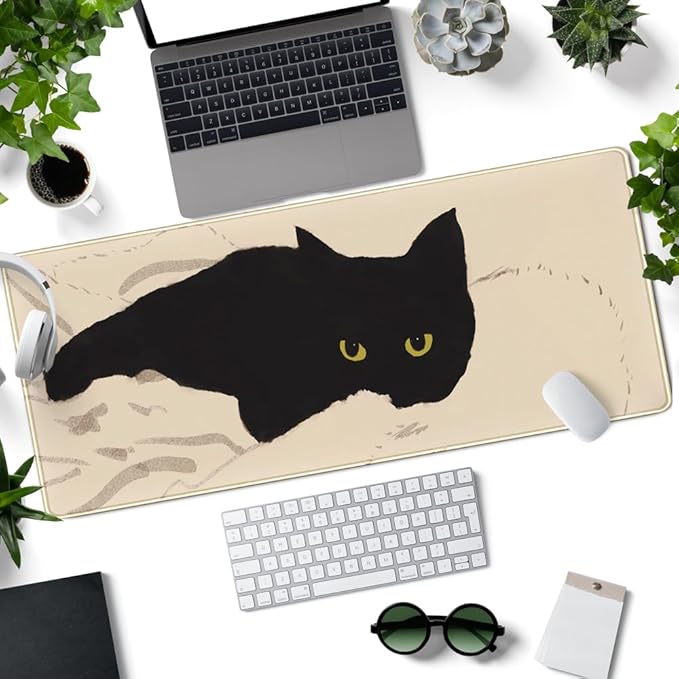 Cute Cat Keyboard Pad Desk Mat Cat Mouse Pad XL Desk Anime Mat Large Gaming Mouse Pad for Desk Decor Laptop Computer Desk Home Office for Girl with Stitched Eges 31.5x11.8 in