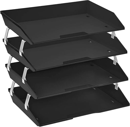 Acrimet Facility 4 Tier Letter Tray, Side Load, Letter Size/A4, Desktop File Organizer, Plastic (Black)