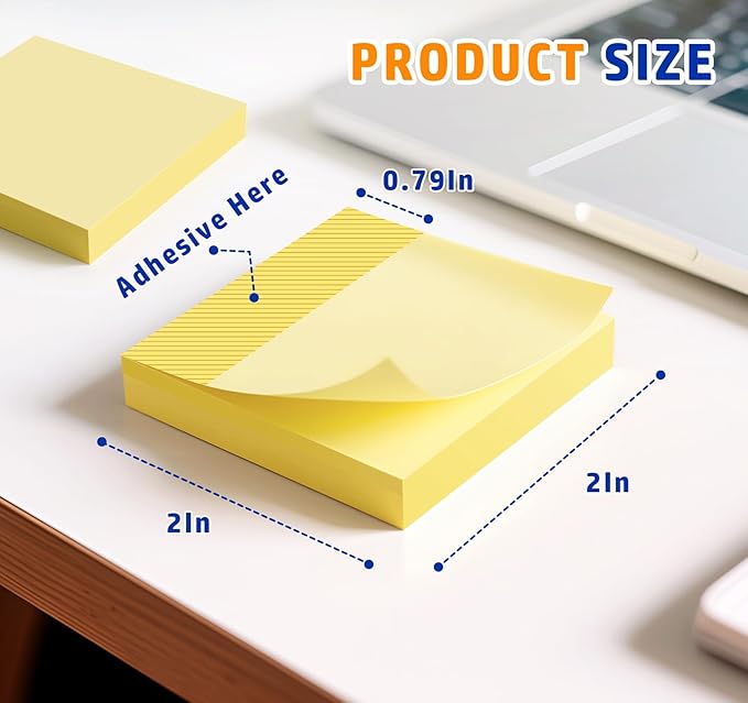 (2400pcs) Yellow Sticky Notes Mini,2 x 2in Small Sticky Notes,24 Pack Notes Pads Memo Pads,100 Sheets/Pad Strong Self-Adhesive Notes Easy to Post for Home, Office, School, Clean Removal