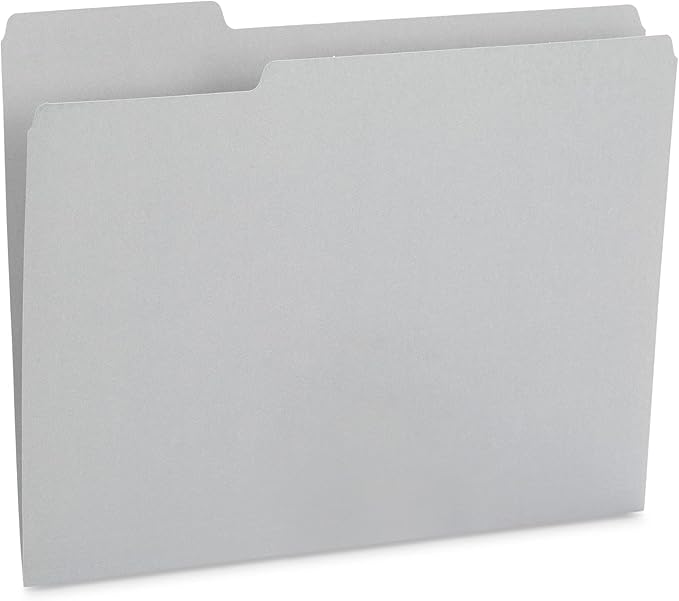 100 Blue Summit Supplies Gray File Folders Letter Size - Durable 11pt Grey Folders, 1/3 Cut 3 Tabs Gray Folders, Holds Letter Size Documents