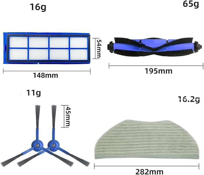 Replacement Parts Kit Fit for Eufy RoboVac L70 Hybrid Robot Vacuum Cleaner Accessories, 1 Rolling Brush 2 Mop Pads 4 Side Brushes