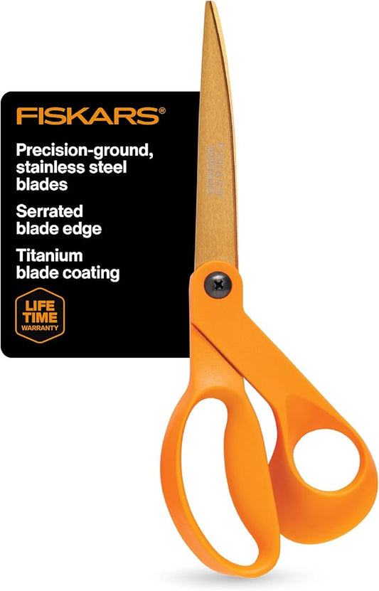 Fiskars Titanium Shop Shears, Stainless Steel Precision-ground Scissors for All Purposes, Yard and Garden Tool, 9 in, Orange