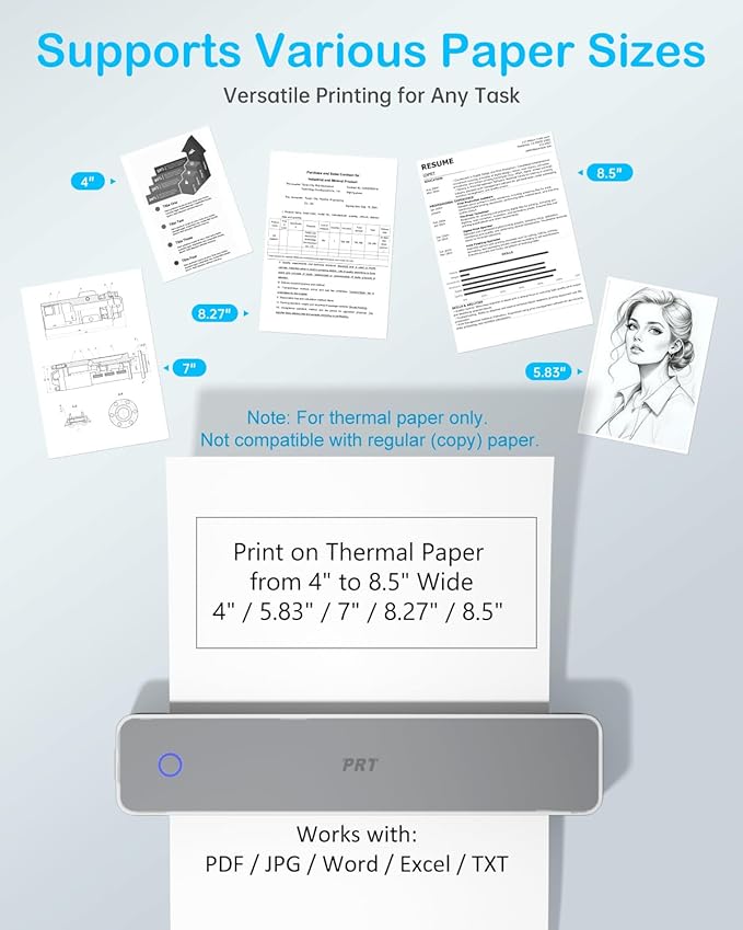 Inkless Portable Printer for Travel, Wireless Thermal Printer Support 8.5 x 11 Inch US Letter A4 B5, Bluetooth Mobile Printers with iOS, Android, Laptop for Home Use, Car, Office, School, Grey