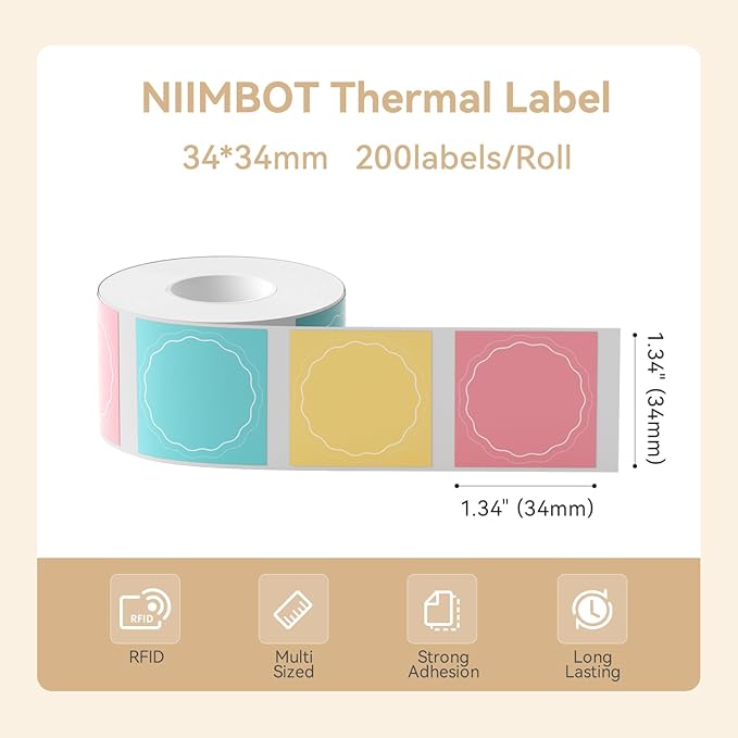 NIIMBOT Thermal Label Maker Tape 34×34mm Color Label Paper Compatible for NIIMBOT B1 B21 B31 B3S K3, Thermal Sticker Paper 1.33" x 1.33" Waterproof Labeling Tape Replacement, 3 Packs Color