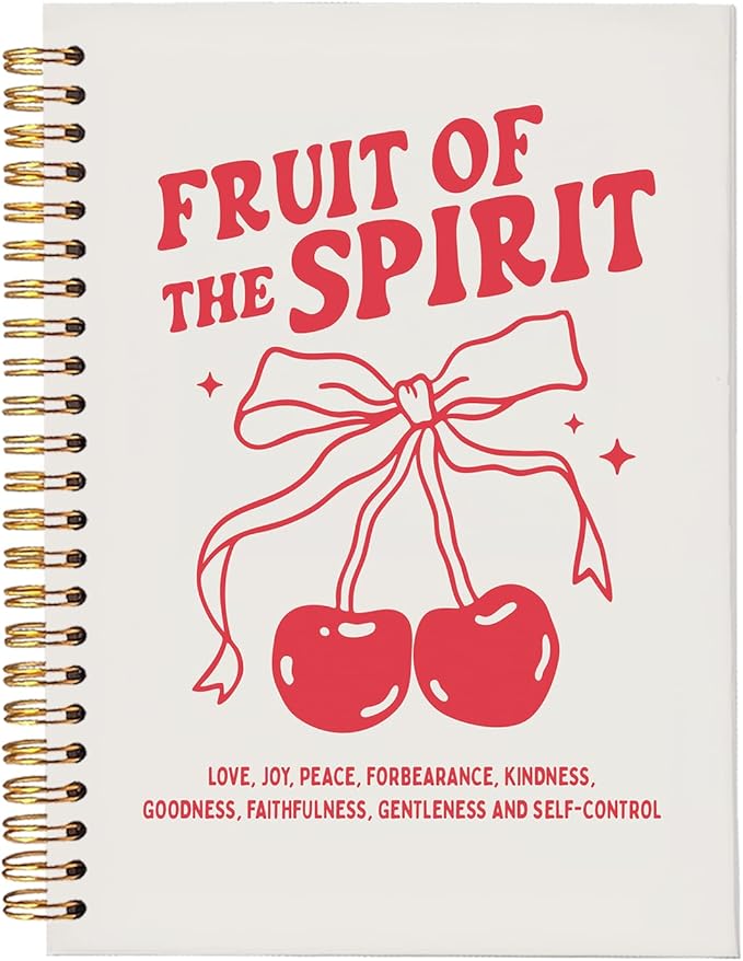 Gift for Woman Fruit of the Spirit Coquette Notebook,Pink Office Supplies,Cherry Bow Notepad A5, Preppy Aesthetic Christian-Inspired Notepad for Girls, Cute Spiral Stationery Gift 5.5x8.3