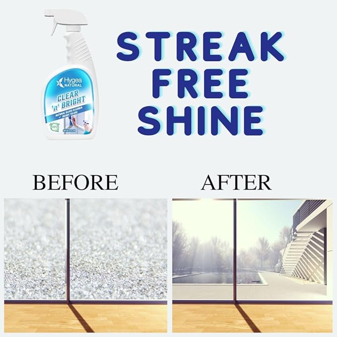 Hygea Natural Clear 'n' Bright - Non-Toxic Glass Cleaner Spray - Streak-Free & Ammonia-Free Window Cleaning - Window & Mirror Cleaning Supplies - Safe & Fast (3 Pack, 24oz Spray)
