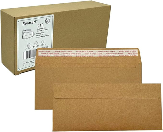 80Qty#10 Brown Kraft Business envelopes 4.125x9.5In- windowless design 120GSM paper envelopes